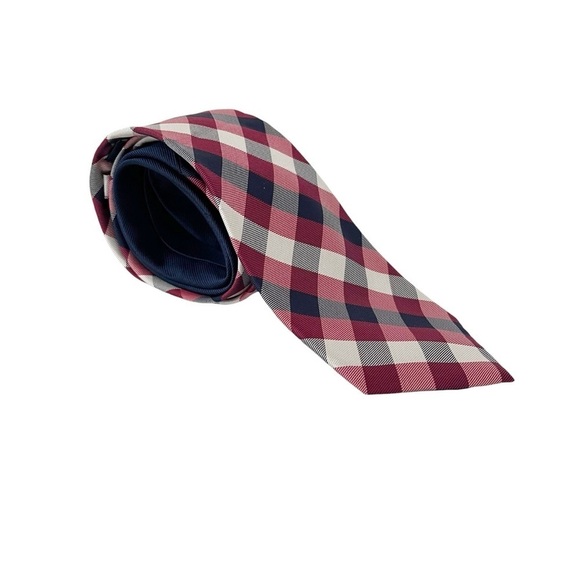 Tommy Hilfiger Neck Tie Mens Plaid Blue Red Silk Classic Profession Work Career - Picture 3 of 7